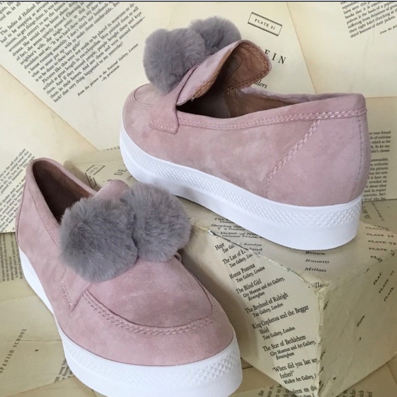 Anthropologie Suede Fur Pom Pom Slip On Sneaker - Picture 4 of 6